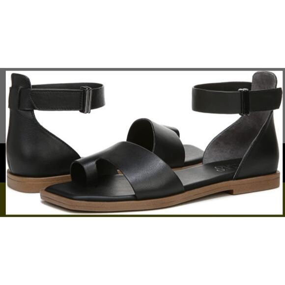Franco Sarto Miras Black Leather Square Toe Sandals Size 8 - Picture 1 of 7